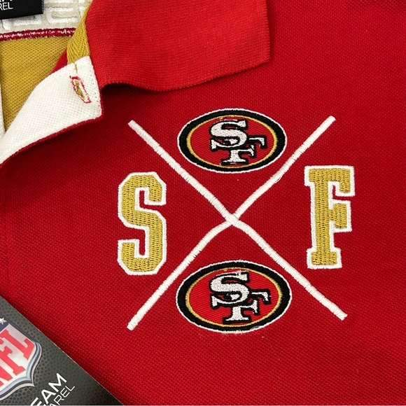 San Francisco 49ers Football Rugby Style Klew NFL Red Gold Polo Shirt Mens sizes - Picture 3 of 16